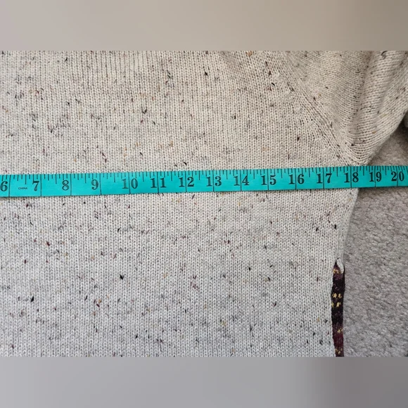 POWDER ROOM Knit Cream and Brown Patchwork Stitch Hooded Sweater. Size Large - Picture 8 of 11